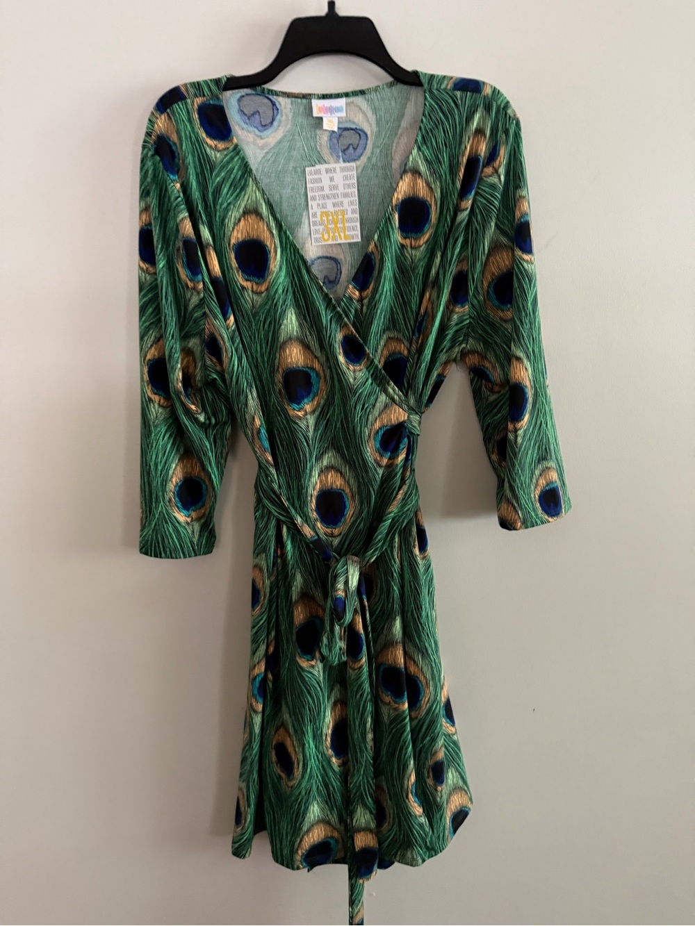 LulaRoe Michelle Peacock Print Wrap Dress - Green